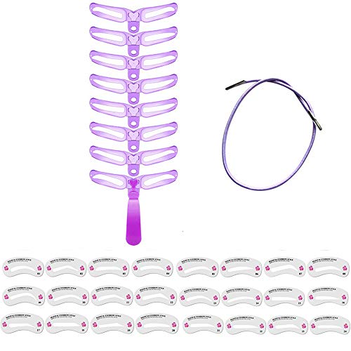 Preisvergleich Produktbild AMACOAM Augenbrauen Schablone Wiederverwendbar Augenbraun Schablone Set Augenbrauenlineal 8 Pcs Augenbrauen Form DIY Brauenpflege Formvorlagen Kits mit Griff, Riemen und 24 Formen Augenbrauenschablone