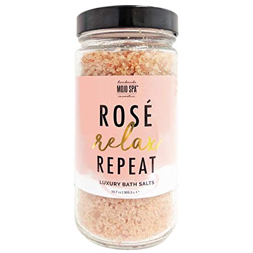 Mojo Spa Rose Relax Repeat Luxury Bath Salts | Floral, Citrus Scent | Detoxifying Pink Himalayan Mineral Salts | 10.7 oz