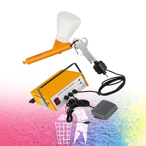 Portable Yellow Paint Spray Gun,Powder Coating Gun,Powder Coat Machine with Spray Gun, Foot Switch, Power Source, Nozzles