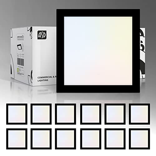 ASD Lámpara de techo LED cuadrada, 12 unidades, 12,7 cm, regulable, 10 W, 683 lm, cerca del techo, 3000K 5000K, perfil bajo, negro, para cocina, dormitorio, ETL y Energy Star