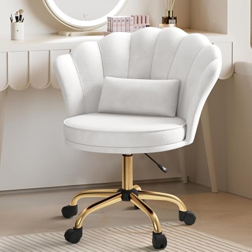 Aivermeil Chaise Coiffeuse Velours avec Coussin, Chaise Bureau Hauteur Réglable, Chaise Pivotante avec Pieds Métal, Ergonomique, pour Bureau, Chambre à Coucher,...