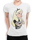 Alice in Wonderland Inked Tattoo Punk Rock T-Shirt, Women's (M) White