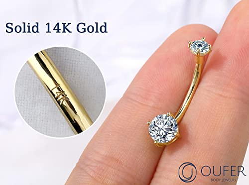 OUFER Gold Belly Button Rings, 14K Solid Gold Belly Rings, Shiny Clear CZ Belly Piercing Jewelry, Navel Rings, Long Navel Belly Rings for Women Men3