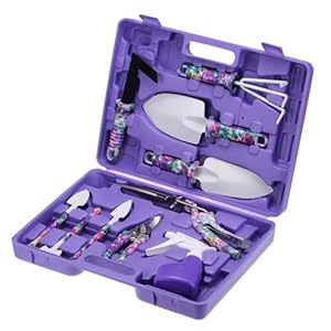 APSARAS USA Gardening Tools, 10 Pieces Gardening Tool Set with Purple Floral Print,Ergonomic Handle Trowel Rake Weeder Pruner Shears Sprayer with Carrying Case Garden Tool Set Gifts for Women