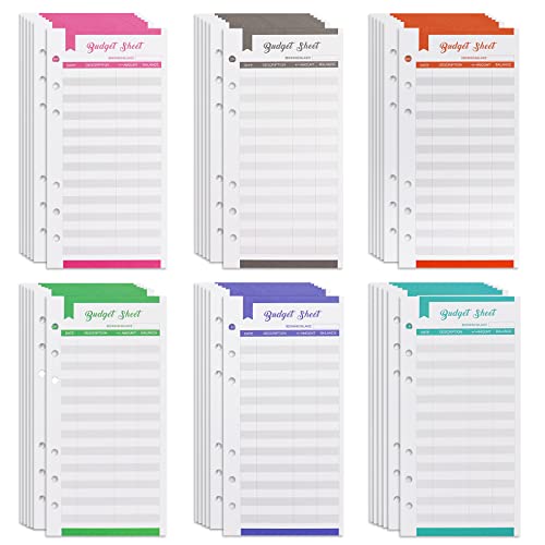 36 Stück Budget Blätter Set, 6 Löcher A6 Binder Budget Sheet, 6 Farben Ausgaben BudgetbläTter, Tracker-Blättern Geldorganizer für Binder Notebook