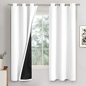 White Blackout Curtains for Bedroom 63 Inch Length, Black Out Thermal Insulated Grommet Window Drapes for Living Room, 2 Panels Set, Each 42 Inch Wide