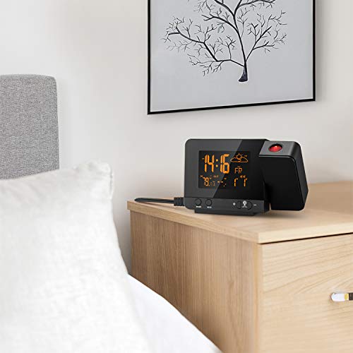 Dr. Prepare Projection Alarm Clock, Digital Clock Projector With Indoor/Outdoor Thermometer Hygrometer, Usb Charger And Ac & Battery Operated, Dual Alarm Clocks For Bedroom With Weather Forecast #TOP7