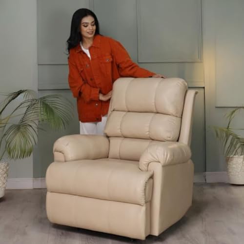 Image of Solis Royale 1 Seater Recliner Sofa Chair | Manual Recliner Lounge Sofa Chairs for Relaxing | Comfortable Cushioned | Living Room Bedroom Home, Office (Amnet - Beige, Amnet - Leatherette)