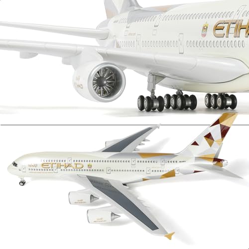 QIYUMOKE A380-Modellflugzeug im Maßstab 1/200, Druckguss für Airbus A380-Modellflugzeug mit Ständer (14 Zoll lang), vorgefertigter Modellbausatz für Erwachsene, kreative Geschenke aus der Luftfahrt