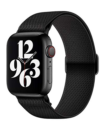 Image of AMANECER Stretchy Nylon Watch Band Compatible with Apple Watch Series 11 /10 /9 /8 /7 /6 /5 /4 SE 3 /2 /1, Adjustable Braided Elastic Sport Loop Rugged Straps for iWatch Women Men (Matte Black, 38 /40 /41 /42MM)
