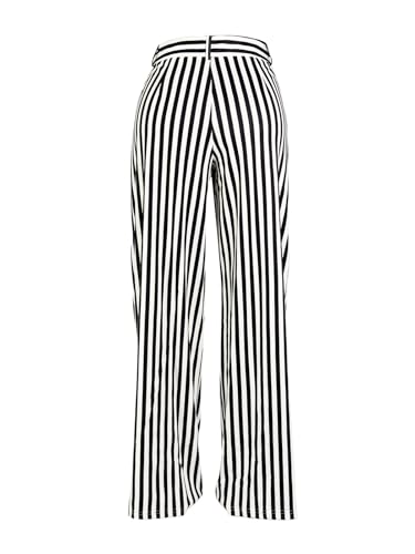 Yuopeid Women's High Waist Zip Up Long Pants with Pockets Fashion Striped Printed Wide Leg Pants Casual Trousers4