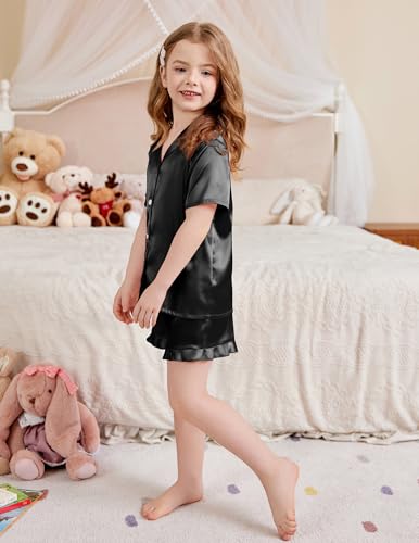 Image of Arshiner Girls Pajamas Silk Satin Pajama Set Button Pjs Ruffle Sleepwear