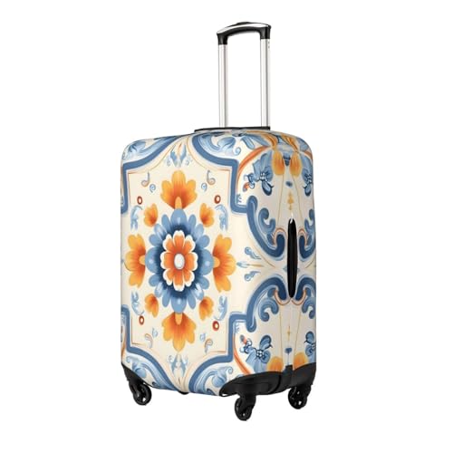Orange Blue Paisley Flower Travel Luggage Cover Elastic Suitcase Covers Washable Anti Scratch Luggage Dust Covers Protector, Fits 25-28 inch Luggage, L2