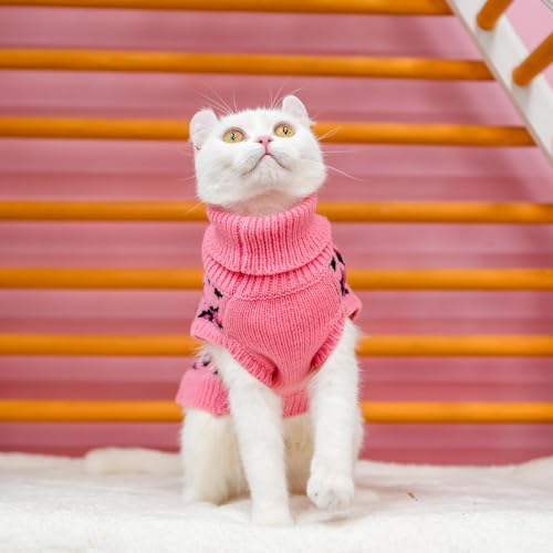 Image of Mihachi Winter Warm Cat Sweater Turtleneck Puppy Pets Sweater Knit Vest Fashion Leopard for Cats Puppy Small Animals Pink Large
