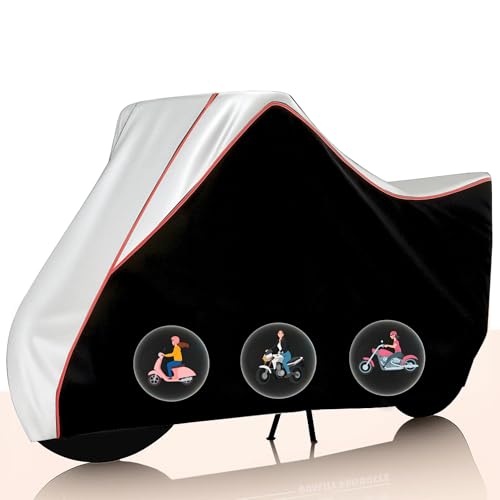 Image of Taffeta Bike Cover Premium Waterproof, Dustproof & UV Protected Two-Wheeler Body Shield | Heavy-Duty, All-Weather Protection | Universal Fit for Motorcycles & Scooter (Black Top Silver Pipe)