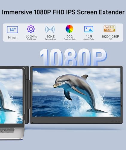 Image of Laptop Screen Extender, 14 inch FHD 1080P IPS Portable Monitor for 13 inch - 17 inch Laptops, Plug & Play Screen Extender, Auto Adjust Width Dual Monitor, Compatible with Mac /Wins /Dex /Chrome