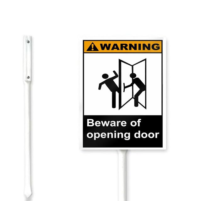 Geroclonup （15x12） IN Warning Beware Of Opening Door Yard Sign Stakes Caution Lawn Signs Stand Rustproof Aluminum for Home Easy To Install Outdoor Decorations
