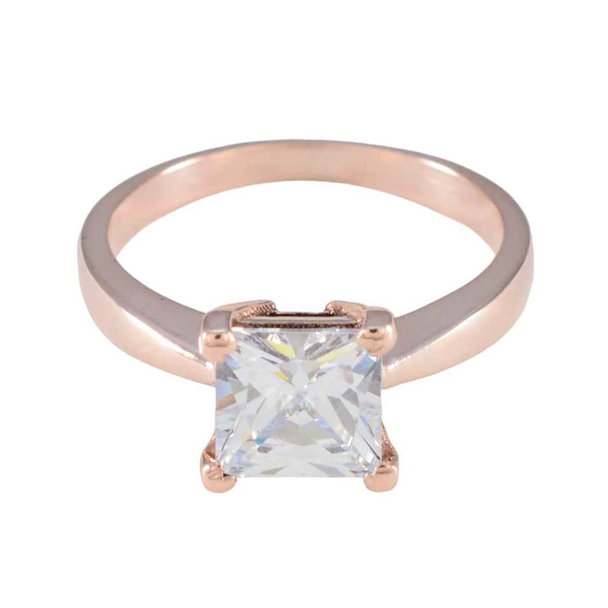 RIYO w ilości 925 sterling silver with rose gold platering ring white cz srebrny ring white ring square ring prong setting ring white cz ring fashion jewelry Easter ring for girl