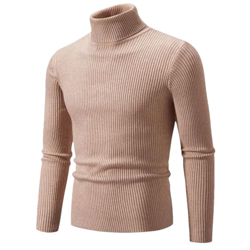 Men's Autumn Winter High Neck Sweater Warm Knitted Solid Color Pullovers Knitwear Sweaters