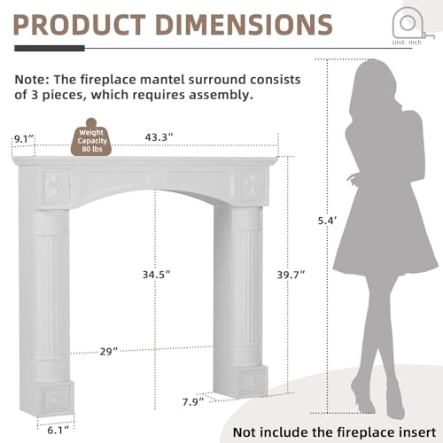 Image of White Freestanding Fireplace Mantel Surround with Legs, Modern MDF Wooden Surround Mantel for Electric Fireplaces, Waterproof & Anti-Tipping, Wood Fireplace Surround for Living Room Home Decor