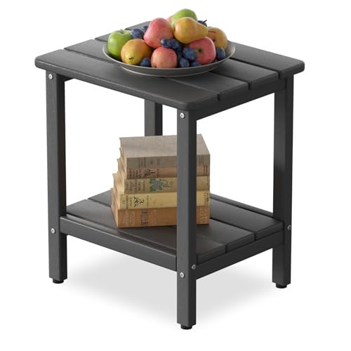 LUBITTE Outdoor Side Table, 17.7-Inch Small Patio End Table with Adjustable Feet, All-Weather HDPE Accent Adirondack Table for Porch Deck Balcony Poolside, Easy Maintenance, Grey