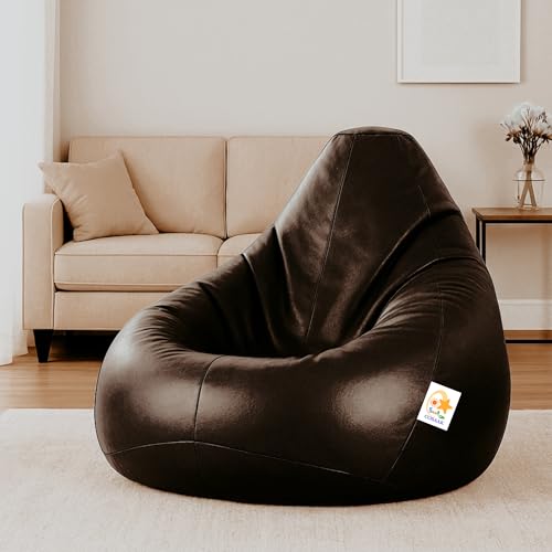 Image of Bean Bag Cover, Faux Leather, 66 x 86 x 112 cm, Indoor Gaming and Reading Chair (Brown, XXL, Solid)