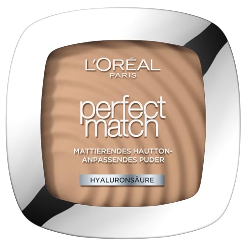 Poudre compacte matifiante L'Oréal Paris avec FPS 8 avec miroir et éponge, poudre Perfect Match, n° 5 D/5 W Dore/Warm, 9 g (1 paquet)