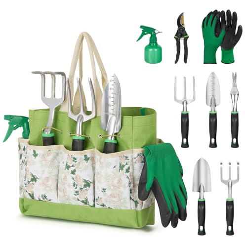 GreatBuddy Garden Tool Set for Women, 9 Piece Heavy Duty