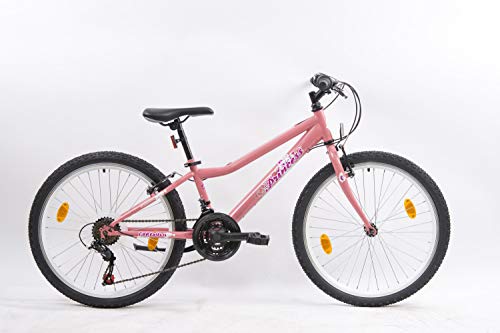 VTT 24'' Rigide Fille 18 Vitesses avec dérailleur Avant & arrière Shimano TZ50, Poignées Gripshift Shimano et Roue Libre Shimano + Freins V-Brake en Aluminium