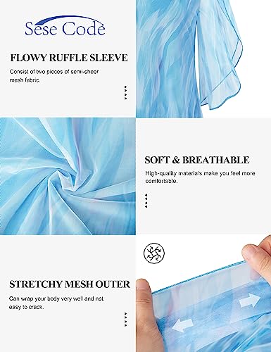 Sese Code Sheer Blouses For Women Mesh Tops Flare Sleeve Tops Lightweight Flare Tunic Chiffon Blouses For Women Summer Layering Top Loose Fitting Blue Xl #TOP3