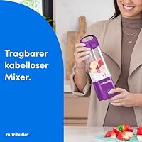 nutribullet Portable, Smoothie Maker to go, 475 ml BPA-freier Becher, kabellos, wiederaufladbar für 15+ Mixvorgänge, tragbarer mini Mixer für mix & go, zerkleinert Eis & Obst, Violett, NBP003PU – Ansicht 2