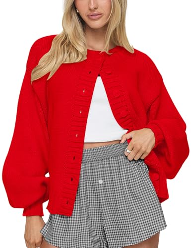 LOMON Women's Chunky Cardigan Sweaters Oversized Lantern Long Sleeve Button Down Sweater Open Front Cardigan Jackets