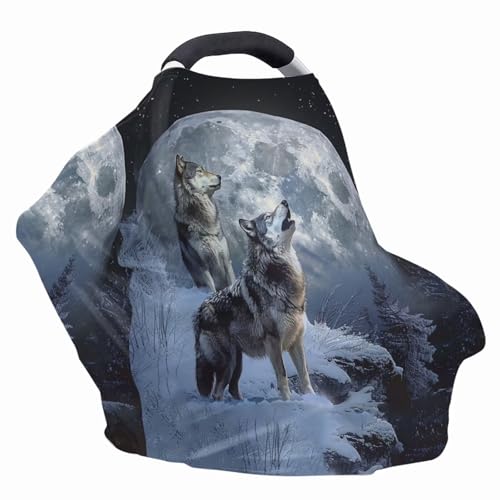 Image of Youngerbaby Wolf Print Car Seat Canopy Nursing Cover Multi Use Baby Stroller and Carseat Cover Breastfeeding Nursing Covers Boys and Girls Shower Gifts