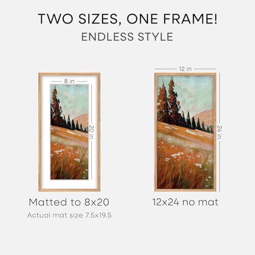 Image of Homeforia 12x24 Wood Frame, High End Natural Oak 12x24 Light Wooden Picture Frame with Mat 8x20, 12 x 24 Poster Frames Matted to 8 by 20 Photo, 24x12 Hanging Frames, Tempered Glass, Wall Kit, Set of 1