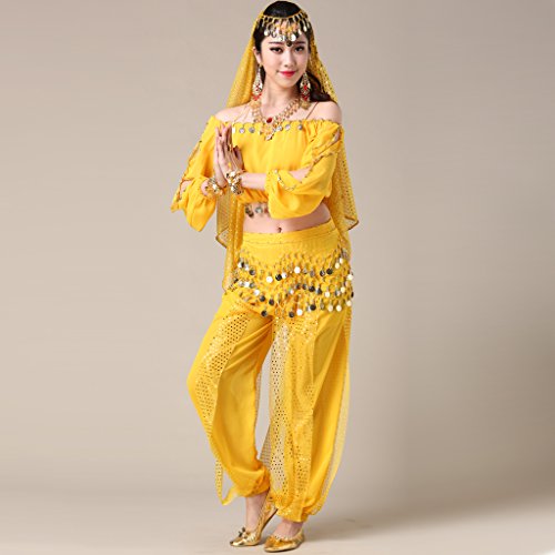 MUNAFIE Women's Harem Dance Pants - Genie & Jester Costume for Cosplay, Dance & Stage Performance Yellow - Thumbnail 6