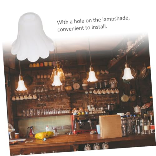 Image of Hemobllo Wall Lamp Shade Ceiling Fan Globe Replacement Floral Shape Glass Shade Bell Antique Chandelier Glass Lamp Chimney Hanging Bulb Lamp Shade Globe Light Frosted E27 White Fixture