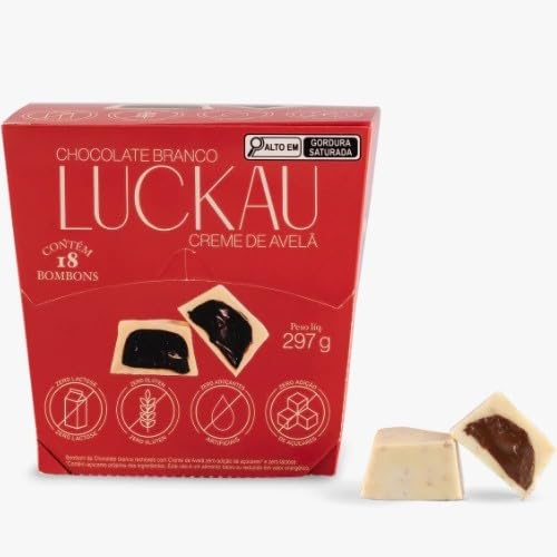 DISPLAY BOMBOM BRANCO COM CREME DE AVELÃ ZERO AÇÚCAR - LUCKAU