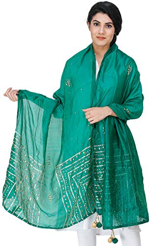 Silk Dupatta From Amritsar with Gota Patti, Floral Beads and Velvet Tassels on Edges2