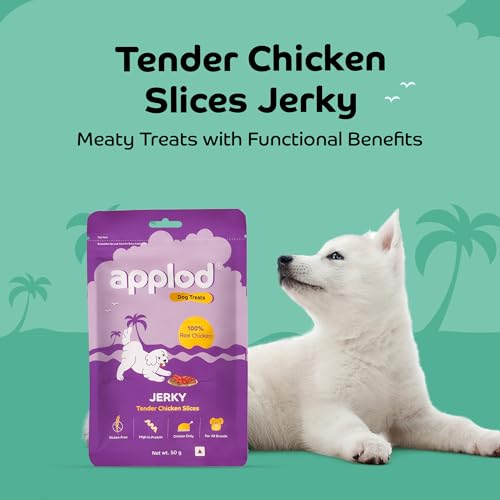 Image of Tender Chicken Jerky Slices Dog Treats for Puppies & Adult Dogs | Made with Real Chicken Breast | High-Protein Low-Fat Grain-Free Dog Snacks | Pack of 5 | 50g x 5