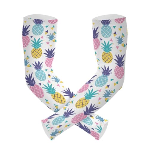 ALAZA Triangle Pineapple Cute Gardening Sleeves Cooling Arm Sleeves Sun Protection Thumb Hole Arm Covers for Women Men