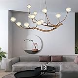 LIYUANJUN Mid Century Modern Chandelier, 12-Lights Tree Branch Chandelier with 12 Lampshades Glass Ball Pendant Light for Hotel Corridor Living Room Adjustable Chain Heat Sink Holes