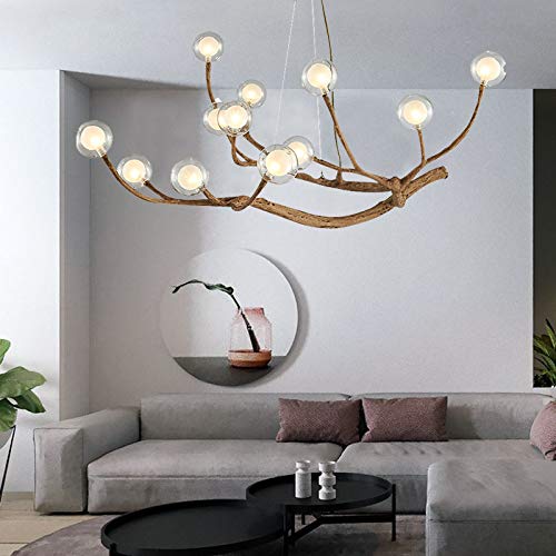LIYUANJUN Mid Century Modern Chandelier, 12-Lights Tree Branch Chandelier with 12 Lampshades Glass Ball Pendant Light for Hotel Corridor Living Room Adjustable Chain Heat Sink Holes