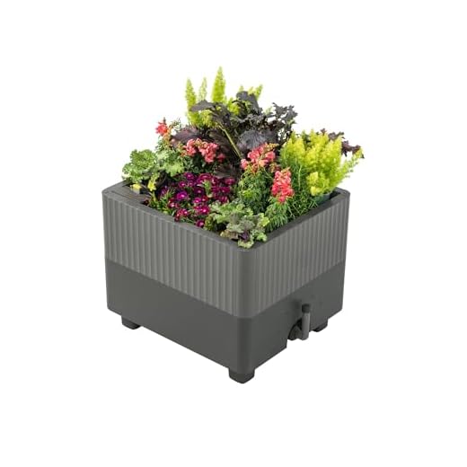 Vego garden EZCube Self Watering Planter Box Outdoor, Raised Garden Bed with Water Gauge for Balcony, Rooftop, Patio, Backyard 21" x 24" Fog Gray