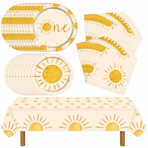 Hiketry Sun Plates and Napkins Set for First Trip Around the Sun Serves 20