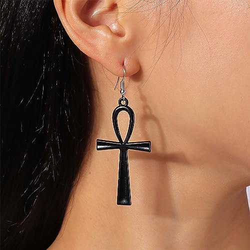 Andelaisi Boho Vintage Black Egyptian Ankh Cross Minimalist Religious Earrings2