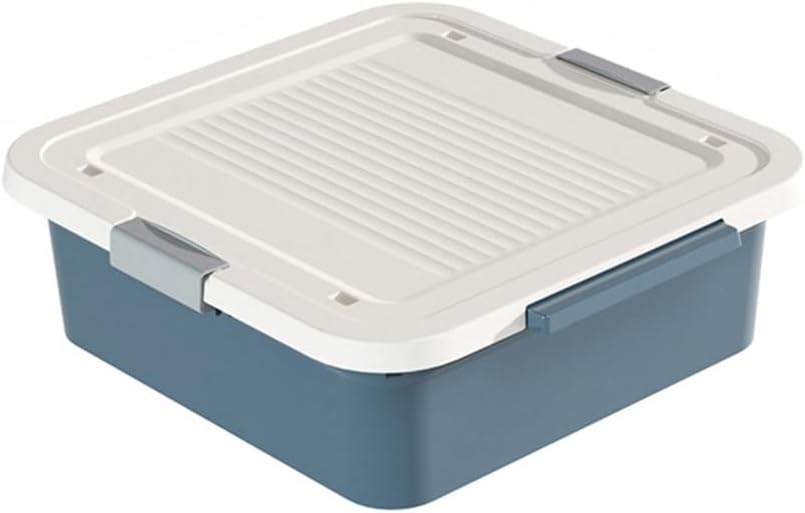 Stackable Underbed Storage Box with Safety Lid & Durable Buckle, Multi-Purpose Organizer for Clothes, Toys, and More - Blue Plastic Storage Solution