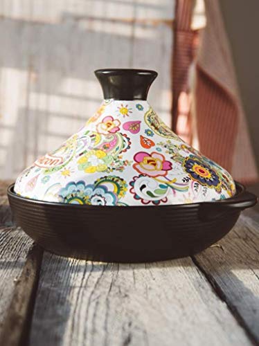 Myyingbin Flower Pattern Moroccan Tagine Pot Enameled Cast Iron Casserole Non Stick Saucepan Exotic Stew Pot With Lid, A, 2L #TOP6