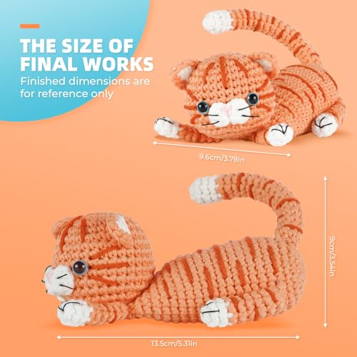 Image of MOREJMTT Crochet kit for Beginners Adults, Learn to Crochet, Include Easy Knitting Soft Yarn, Step-by-Step Video Tutorial, Hook, Holiday Birthday Gift (Orange cat)