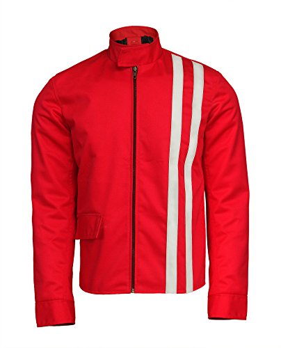 SpazeUp Mens Red Speed Jacket - White Stripe Vintage Motorcycle Biker Lightweight Cotton Blue Jacket Men2