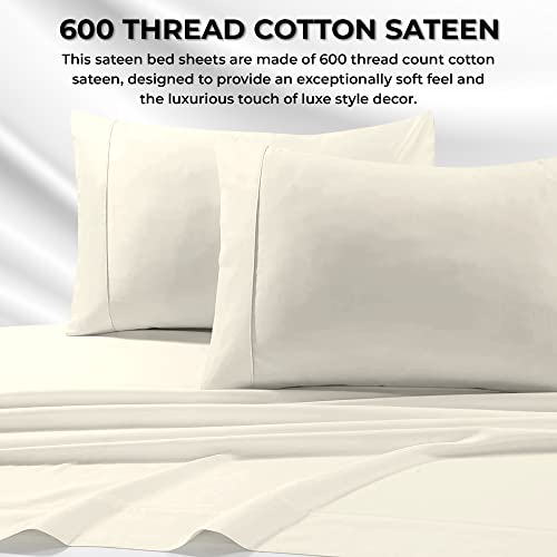Image of Tribeca Living Cal King Egyptian Cotton Sateen Sheet Set, | 600 Thread Count, 100% Egyptian Cotton, Soft Sateen Weave, Deep Pocket, 6-Piece Set, Machine Washable